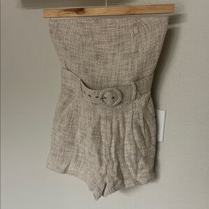 Vestique Textured Strapless Tan Romper